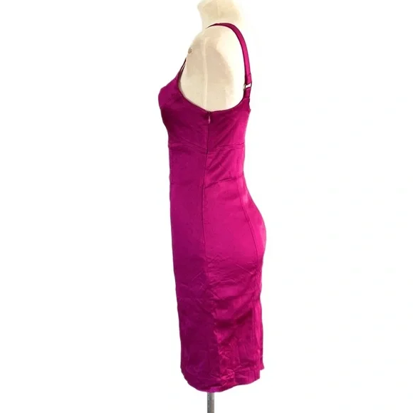 Vintage CUE hot pink stretch satin pencil Dress body-con - Picture 5 of 8